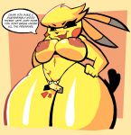 anthro areola belly between_thighs breasts crotch_tuft dialogue duo female generation_1_pokemon generation_2_pokemon hand_on_hip improvised_clothing macro male nintendo pichu pikachu pokemon pokemon_(species) sabs surprised tagme teasing tuft under_boob