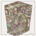  ! !! >_< 2girls 4boys ahoge animal bag baguette bear bird border bread brick_floor brown_hat brown_pants cat chigu closed_eyes commentary_request dog floorplan flying_sweatdrops food green_hair grey_hair hat head_wings highres holding holding_bag long_sleeves multiple_boys multiple_girls musical_note open_mouth original outside_border pants paper_bag purple_shirt rabbit shirt short_hair sitting smile spoken_exclamation_mark spoken_flying_sweatdrops standing twitter_username white_border wings 