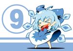  &gt;_&lt; 1girl :d blue_hair blush bow chibi cirno closed_eyes hair_bow heart heart_in_mouth open_mouth raado_(punipara) smile solo touhou xd 