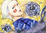  bad_id bad_pixiv_id blonde_hair blue_eyes command_spell dutch_angle fate/zero fate_(series) flower grey_rose hair_slicked_back kayneth_el-melloi_archibald lips male_focus mercury rose solo volumen_hydragyrum yaco_rose 