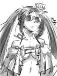  1girl breasts closed_mouth collarbone commentary_request fate/grand_order fate_(series) greyscale highres long_hair monochrome navel shirako_(kirupi) simple_background solo sunglasses twintails upper_body white_background yu_mei-ren_(fate) yu_mei-ren_(swimsuit_lancer)_(fate) 