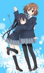  black_hair brown_eyes brown_hair closed_eyes hirasawa_yui hug k-on! long_hair multiple_girls nakano_azusa nekono_osero pantyhose school_uniform short_hair twintails 