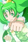  big_hair bow choker clenched_hands cure_march earrings eito foreshortening green green_eyes green_hair jewelry magical_girl midorikawa_nao nail_polish precure smile smile_precure! solo tiara 