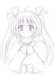  cokua long_hair open_mouth original pillow ribbon smile solo traditional_media twintails 