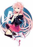  bad_id bad_pixiv_id bare_shoulders blue_eyes braid fen_renlei highres ia_(vocaloid) long_hair off_shoulder open_mouth pink_hair single_thighhigh skirt solo thigh_strap thighhighs twin_braids very_long_hair vocaloid 