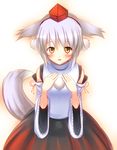  animal_ears blush detached_sleeves hands_on_own_chest hat inubashiri_momiji kimitoshiin open_mouth short_hair silver_hair skirt smile solo tail tokin_hat touhou wolf_ears wolf_tail yellow_eyes 