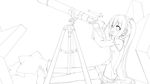  absurdres barefoot detached_sleeves feet greyscale hatsune_miku headset highres lineart long_hair masaki_(machisora) monochrome necktie open_mouth sitting skirt solo telescope transparent_background very_long_hair vocaloid 