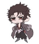  1boy a_nzi_end black_hair closed_mouth coat coat_on_shoulders commentary_request fate/grand_order fate_(series) full_body hijikata_toshizou_(fate) japanese_clothes male_focus no_nose red_eyes simple_background solo sword weapon white_background 