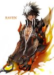  bad_id bad_pixiv_id black_hair claws elsword gloves jewelry male_focus mechanical_arm multicolored_hair necklace raven_(elsword) reckless_fist_(elsword) scar shirt silver_hair simple_background sleeveless sleeveless_shirt solo spiked_hair streaked_hair sword two-tone_hair weapon white_background 