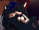 2019 abs anthro areola bed black_body bluepawvi breasts caroline_the_hedgehog_(bluepawvi) cheek_lick claws countershade_torso countershading curtains duo ear_piercing ear_ring eulipotyphlan eyelashes eyes_closed face_lick fan_character fangs female finger_claws furniture genitals hand_on_leg hand_on_thigh headboard hedgehog highlights_(coloring) licking male mammal nipples nude on_bed on_bedding pecs penis piercing pillow pointy_ears ring_piercing sega signature sonic_the_hedgehog_(series) teeth tongue vampire_caroline vein veiny_penis