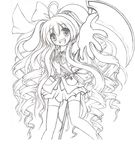  cokua highres long_hair monochrome open_mouth original scythe skirt solo thighhighs traditional_media 