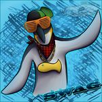  avian bandanna baseball_cap beak black black_feathers bling blue_background chaoscanine eyewear fish glasses hat male marine necklace penguin plain_background shutter_shades solo sunglasses swag white white_feathers 