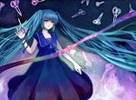  aqua_eyes aqua_hair bad_id bad_pixiv_id dress floating_hair hatsune_miku long_hair scissors solo twintails very_long_hair vocaloid yurari_(co10rs) 