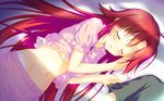  bed game_cg irotoridori_no_sekai long_hair minami_kana_(irotoridori) pajamas red_hair shida_kazuhiro sleeping underboob 