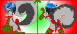  anthro arm_warmers breasts canine christmas cleavage clothed clothing collar ear_piercing earring eyewear female flat_colors glasses hair holidays legwear looking_at_viewer mammal piercing pinup ponytail pose ribbons silvermidnight silvermidnight_(character) stockings tail wolf xmas 