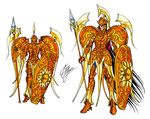  ared_(saint_seiya) ares_(mythology) armor artist_name black_hair full_armor gauntlets god greek_mythology helmet holding light_smile long_hair male_focus marco_albiero mask orange_(color) original pauldrons polearm red_eyes saint_seiya shield signature simple_background spear standing very_long_hair weapon white_background wings 