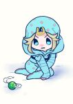  1boy absurdres beanie blonde_hair blue_eyes blue_hat blue_hoodie blue_pants chibi cloud english_commentary hat heart_ornament highres hood hood_down hood_up hoodie horseshoe_hat_ornament horseshoe_ornament johnny_joestar jojo_no_kimyou_na_bouken long_sleeves m_a_a_m_8 male_focus medium_hair official_alternate_costume pants shoe_soles sitting solo star_(symbol) star_print steel_ball_(jojo) steel_ball_run white_background 