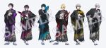  >:) 6+boys :d arm_behind_back black_hair black_hakama black_haori black_jacket blonde_hair blue_eyes blue_hair blue_hakama blue_streaks closed_mouth colored_tips commentary_request contrast_lapels copyright_notice curtained_hair earrings element_sicks folding_fan full_body gradient_hair gradient_hakama grey_eyes grey_hair grey_hakama grin hachimitsu_(el6) hair_between_eyes hair_slicked_back hakama half_updo hand_fan hand_on_own_hip hand_up haori haori_himo haruki_(el6) holding holding_fan jacket japanese_clothes jewelry jil_(el6) kimono lapels leaning_forward lineup long_sleeves looking_at_viewer male_focus multicolored_hair multiple_boys neiro_(el6) official_art orange_kimono outstretched_arm parted_bangs pink_eyes pink_hair pink_hakama pink_streaks print_hakama purple_eyes purple_hair purple_hakama red_eyes red_hakama ring sample_watermark sandals simple_background single_earring single_sidelock smile socks standing streaked_hair tabi take_(el6) tassel tsubasa_(el6) utaite v-shaped_eyebrows watermark white_background white_socks wide_sleeves y_at_(yuuya) yellow_eyes yellow_hakama zouri 