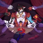 4_toes abs accessory animal_genitalia animal_penis anthro athletic ball_gag bdsm black_hair black_pawpads black_pubes black_sclera blush bodily_fluids bondage bound buttplug canid canine canine_genitalia canine_penis canis chained_collar cock_ring collar cum cum_drip curtains dildo diocker disembodied_hand dripping ear_piercing ear_ring embarrassed erection feathers feet frown gag genital_fluids genital_piercing genital_tattoo genitals hair hi_res jewelry leg_grab legs_grab ltreesir male mammal pawpads penis penis_accessory penis_bondage penis_jewelry penis_piercing penis_tattoo piercing plug_(sex_toy) prince_albert_piercing pubes red_body red_envelope restraints ring_piercing rope rope_bondage rope_harness sex_toy sitting solo spotlight spread_legs spreading tattoo tickling tickling_feet toes wolf yellow_eyes