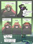 ailurid almostabull anthro bathroom black_body black_fur brush comic electronics english_text fur hi_res male mammal overweight overweight_male phone phone_screen profanity red_body red_eyes red_fur red_panda sink solo teeth text toothbrush