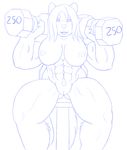  biceps big_breasts blue_and_white breasts canine exercise female hopey looking_at_viewer mammal monochrome muscles muscular_female nipples nude pubes pubic_hair pussy unknown_artist weights wolf wolfess workout 