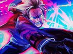  1boy attack blonde_hair gloves green_eyes king_of_fighters male male_focus open_mouth punch punching shen_woo snk solo tattoo 