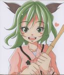  animal_ears bad_id bad_pixiv_id green_eyes green_hair heart highres kasodani_kyouko looking_at_viewer marker_(medium) open_mouth s-syogo shikishi smile solo touhou traditional_media 