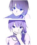  bakemonogatari blue_eyes face hands monogatari_(series) nisemonogatari purple_hair senjougahara_hitagi yukigumo 