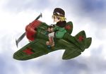  aircraft airplane aviator_cap blonde_hair boots copyright_request flying goggles green_eyes hat i-16 looking_back military propeller riding solo star tokihama_jirou world_war_ii 