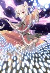  boots bow capelet danmaku frills hair_bobbles hair_ornament long_hair red_capelet red_eyes shinki side_ponytail silver_hair solo touhou yamada_(kamett) 