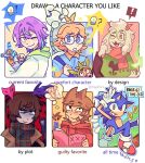  6+boys :d ahoge akechi_gorou amamiya_ren animal_ears animal_nose antenna_hair asdfmovie bandage_on_cheek black_eyes black_mask_(persona_5) blonde_hair blue_eyes blue_fur blue_hoodie blue_jumpsuit blush book brown_hair chespin chespin_(starters) chuyakara clemont_(pokemon) commentary crow_(persona_5) deltarune draw_a_character_you_like_challenge drawstring eddsworld english_commentary english_text fanfiction_(object) fangs fire flipped_hair furry furry_male gloves goat_boy goat_ears goat_horns green_eyes grin hair_between_eyes hair_ears hedgehog_boy highres holding holding_book hollow_eyes hood hood_down hoodie horns jumpsuit kamishiro_rui light_bulb long_sleeves looking_at_viewer looking_up male_focus multicolored_hair multiple_boys multiple_drawing_challenge one_eye_closed open_mouth persona persona_5 pink_eyes pink_scarf plaid_clothes plaid_scarf pokemon pokemon_(creature) pokemon_xy pornography project_sekai purple_hair ralsei red_hoodie red_shoes ring_(sonic) robot round_eyewear scarf shaded_face shoes short_hair short_tail skin_fangs smile sonic_(series) sonic_the_hedgehog speech_bubble spiked_hair spoken_light_bulb starters_(movieunleashers) streaked_hair tail tenma_tsukasa thought_bubble tom_(eddsworld) tongue tongue_out tord_(eddsworld) utdr_(toby_fox) white_fur white_gloves 