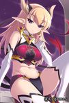  bare_shoulders blonde_hair brown_eyes demon_girl elbow_gloves fingerless_gloves gloves lilim_liz mel/a midriff navel pointy_ears shingeki_no_bahamut solo tail thighhighs watermark white_legwear 