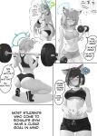  3girls ? absurdres alternate_costume alternate_hairstyle animal_ear_fluff animal_ears ass blue_archive blue_eyes blue_halo blush breasts cat_ears cat_girl cawl closed_mouth commentary dolphin_shorts dumbbell english_commentary exercising extra_ears greyscale halo highres holding holding_dumbbell kazusa_(blue_archive) large_breasts long_braid monochrome multiple_girls navel one_eye_closed pink_eyes pink_halo shiroko_(blue_archive) shiroko_terror_(blue_archive) short_shorts shorts sports_bra stomach sweat weight_conscious 