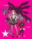  argyle argyle_legwear bad_id bad_pixiv_id bangs black_sclera brown_hair checkered checkered_skirt crossed_arms dress_shirt fangs gen_4_pokemon gen_5_pokemon green_eyes hands_on_hips highres hydreigon layered_skirt long_hair mary_janes mismatched_legwear multiple_heads ngayope no_nose one_eye_closed open_mouth pantyhose parted_bangs pigeon-toed pink_eyes plaid plaid_skirt pleated_skirt pokemon pokemon_(creature) polka_dot red_eyes shirt shoes skirt star strap striped striped_legwear tail weavile wings 
