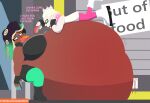 2025 absurd_res animal_humanoid aquatic belly belly_blush belly_expansion big_belly black_bottomwear black_clothing black_eyebrows black_fingerless_gloves black_footwear black_gloves black_hair black_handwear black_shoes black_shorts black_topwear bloated blush body_blush bottomwear brown_body brown_skin cel_shading cephalopod cephalopod_humanoid cheek_bulge clothing colored dialogue digital_media_(artwork) duo english_text expansion eyebrows eyelashes female fingerless_gloves food food_in_mouth footwear force_feeding forced gloves grand-spirit green_clothing green_eyes green_hair green_legwear hair handwear hi_res holding_food holding_object huge_belly humanoid hyper hyper_belly inkling legwear marina_(splatoon) marine_humanoid mollusk mollusk_humanoid morbidly_obese morbidly_obese_female morbidly_obese_humanoid motion_lines multicolored_hair nintendo not_furry obese obese_female obese_humanoid octarian octoling on_another on_another's_belly open_mouth open_smile overweight overweight_female overweight_humanoid pants pearl_(splatoon) pink_bottomwear pink_clothing pink_hair pink_pants pink_tongue pseudo_hair shaded sharp_teeth shirt shoes shorts side_view sitting smile splatoon talking_to_another tan_body tan_skin teasing teeth tentacle_hair tentacles text tongue topwear url weight_gain white_clothing white_eyebrows white_footwear white_hair white_shirt white_shoes white_topwear yellow_eyes zipper