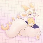 1:1 2025 2_horns 3_toes 4_fingers ambiguous_gender anthro artist_name barefoot big_butt big_tail biped black_eyebrows blush blush_lines bottomwear bow_tie butt chikn_nuggit circle_eyebrows clothed clothed_ambiguous clothed_anthro clothing digital_media_(artwork) dragon eyebrows feet fingers fully_clothed fully_clothed_ambiguous fully_clothed_anthro fwench_fwy_(chikn_nuggit) glistening glistening_butt glistening_eyes half-closed_eyes hand_on_butt hand_on_own_butt heart_symbol hi_res horn looking_at_viewer looking_back looking_back_at_viewer mythological_creature mythological_scalie mythology narrowed_eyes nonbinary_(lore) open_mouth pancakesbakecakes pattern_background purple_bottomwear purple_clothing purple_eyes purple_skirt scalie school_uniform simple_background sitting skirt solo sparkles sweater tail text toes tongue topwear uniform wariza white_body yellow_clothing yellow_horn yellow_inner_ear yellow_sweater yellow_topwear