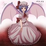  bad_id bad_pixiv_id bat_wings blue_hair blush dress flapping hat highres open_mouth pink_dress red_eyes remilia_scarlet s-syogo short_hair solo touhou wings 