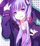  animal_ears hair_ornament hood hooded_jacket jacket long_hair open_mouth purple_eyes purple_hair smile solo twintails vocaloid voiceroid yuuki_kira yuzuki_yukari 