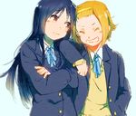  akiyama_mio closed_eyes grin hairband k-on! multiple_girls school_uniform smile tainaka_ritsu tamagogogo uniform 