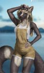 2026 anthro biped bottomwear breasts canid canine canis claws clothed clothed_anthro clothed_female clothing digital_drawing_(artwork) digital_media_(artwork) domestic_dog etskuni female fingers front_view fully_clothed fully_clothed_anthro fully_clothed_female fur hair hi_res looking_at_viewer mammal smile snout solo standing tail teeth tongue topwear