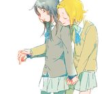  akiyama_mio blush holding_hands k-on! multiple_girls pantyhose school_uniform tainaka_ritsu tamagogogo uniform 