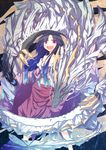  bare_shoulders black_hair houraisan_kaguya ichiyan long_hair open_mouth red_eyes solo spell_card touhou 