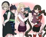  3boys 3girls absurdly_long_hair aged_down ahoge akamatsu_kaede anime_coloring aqua_hair baby badge barefoot beanie bib black_dress black_eyes black_gloves black_hat black_jacket black_jumpsuit black_pants black_sailor_collar black_shoes black_skirt blonde_hair blue_pants blunt_bangs border bow bowtie breast_pocket brown_hair buttons carrying carrying_baby carrying_person chain child cigarette closed_eyes closed_mouth coat collared_jacket collared_shirt cowboy_shot crossed_arms crying cuffs danganronpa_(series) danganronpa_v3:_killing_harmony dress expressionless fake_horns frilled_shirt_collar frilled_sleeves frills gloves green_eyes grey_hair grey_hairband grey_shoes hair_between_eyes hair_ornament hair_over_one_eye hair_scrunchie hairband hairclip hands_on_lap happy harukawa_maki hat horned_headwear horns hoshi_ryoma jacket jumpsuit lace-trimmed_hairband lace_trim lapels leather leather_jacket long_dress long_eyelashes long_hair long_sidelocks long_sleeves looking_at_another looking_at_viewer low_twintails miniskirt mole mole_under_eye momota_kaito mouth_hold multiple_boys multiple_girls musical_note musical_note_hair_ornament musical_note_print musical_staff nakamurakyou necktie notched_lapels o-ring onesie outline outside_border pacifier pants pinafore_dress pink_background pinstripe_pattern plaid_clothes plaid_skirt pleated_dress pleated_skirt pocket pout print_shoes print_skirt prison_clothes purple_coat purple_eyes purple_hair purple_necktie purple_shorts purple_skirt purple_vest red_scrunchie red_shirt red_thighhighs saihara_shuichi sailor_collar school_uniform scrunchie serafuku shackles shirt shoe_loss shoes short_hair short_male shorts sidelocks single_ankle_cuff single_bare_foot skirt sleeveless sleeveless_dress sleeves_past_wrists smile space_print starry_sky_print sweatdrop thighhighs third-party_source toes tojo_kirumi twintails two-tone_pants unmoving_pattern v-neck very_long_hair vest wavy_hair wavy_mouth white_border white_bow white_bowtie white_outline white_shirt yellow_eyes zettai_ryouiki zipper 