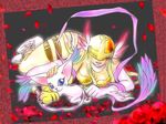  all_fours angewomon animal_ears blue_eyes breastplate breasts cat_ears cat_paws cat_tail digimon digimon_adventure elbow_gloves gloves head_wings helmet lying medium_breasts mismatched_footwear multiple_girls on_stomach paws ribbon single_elbow_glove single_glove tail tailmon thigh_strap visor 