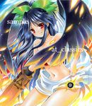  arm_cannon at_classics black_hair black_wings bow breasts cleavage collarbone hair_bow large_breasts large_wings light_smile long_hair marker_(medium) nude red_eyes reiuji_utsuho sample solo touhou traditional_media very_long_hair weapon wing_censor wings 