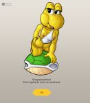 2026 clothed clothing clothing_aside digital_drawing_(artwork) digital_media_(artwork) english_text female fourssss genitals hi_res inviting_to_sex inviting_viewer koopa mario_bros nintendo nipples partially_clothed scalie seducing_viewer seductive shell-less solo text yellow_body