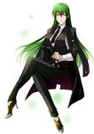  bad_id bad_pixiv_id belt blazblue breasts crossed_legs formal genderswap genderswap_(mtf) green_hair hat hazama high_heels jacket large_breasts long_coat long_hair nail_polish necktie pant_suit shoes sitting smile suit very_long_hair yashano_akira 