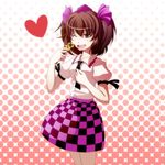  bad_id bad_pixiv_id brown_eyes brown_hair checkered checkered_skirt heart highres himekaidou_hatate one_eye_closed open_mouth s-syogo skirt solo touhou 