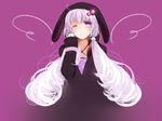  animal_ears face hood hooded_jacket jacket long_hair looking_at_viewer one_eye_closed piku_(pikumin) purple_eyes purple_hair simple_background solo twintails vocaloid voiceroid yuzuki_yukari 