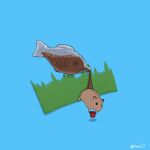  animal blue_background bottle bottle_cap commentary_request fish hamster no_humans original pouring simple_background soy_sauce upiupisyo 